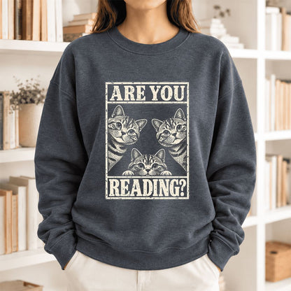Are You Reading American Shorthair Softstyle Sweatshirt | Cat Lover Reader Gift Dark Heather