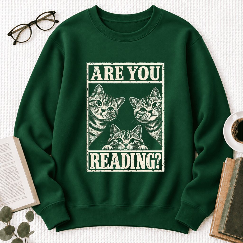 Are You Reading American Shorthair Softstyle Sweatshirt | Cat Lover Reader Gift Forest Green
