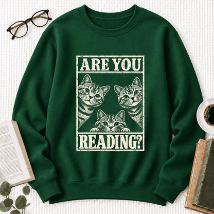 Are You Reading American Shorthair Softstyle Sweatshirt | Cat Lover Reader Gift Forest Green