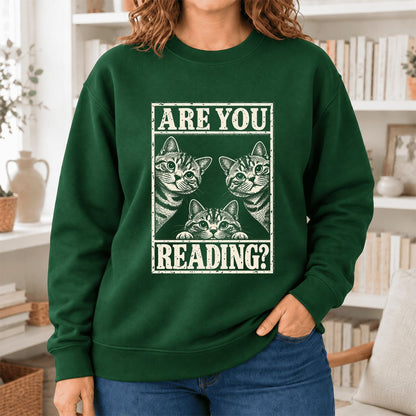 Are You Reading American Shorthair Softstyle Sweatshirt | Cat Lover Reader Gift Forest Green