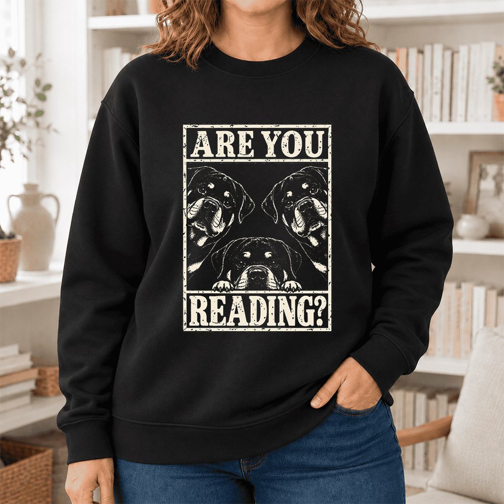 Are You Reading Rottweiler Softstyle Sweatshirt | Dog Lover Reader Gift Black
