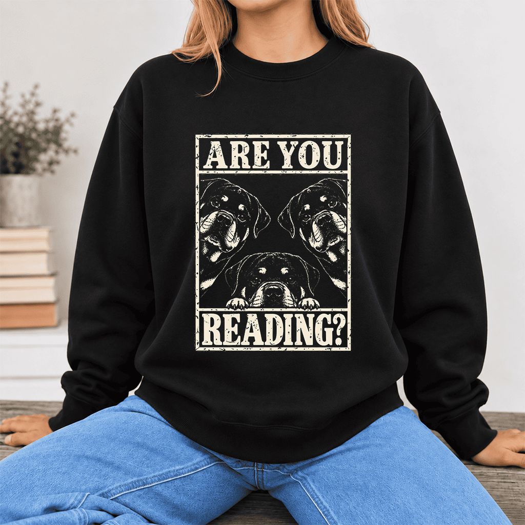 Are You Reading Rottweiler Softstyle Sweatshirt | Dog Lover Reader Gift Black