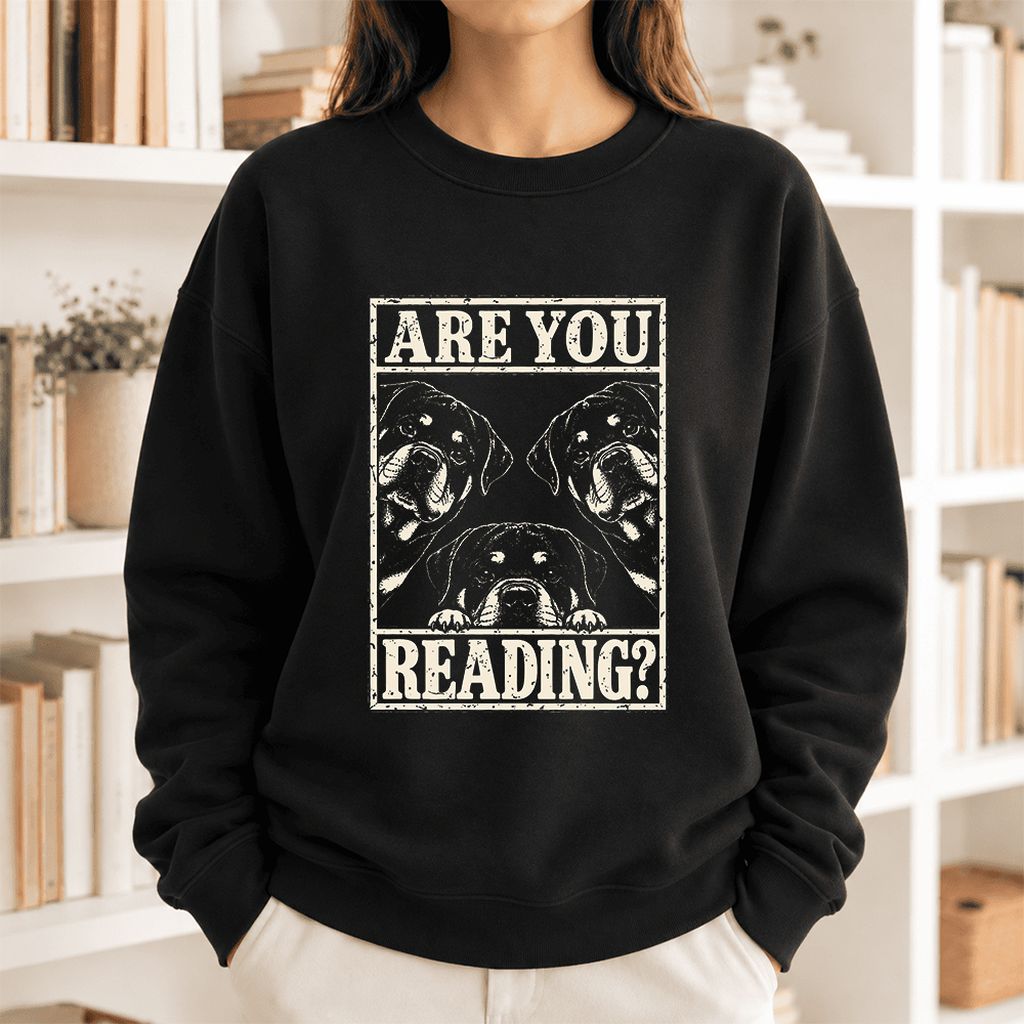Are You Reading Rottweiler Softstyle Sweatshirt | Dog Lover Reader Gift Black