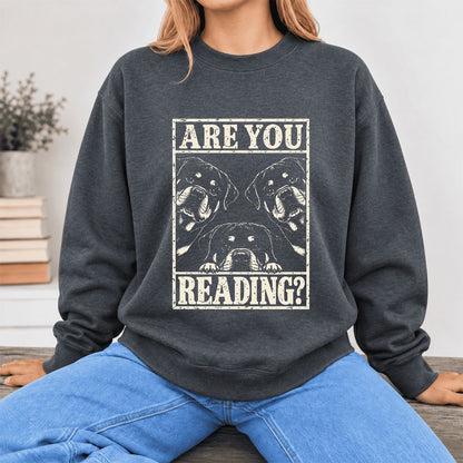 Are You Reading Rottweiler Softstyle Sweatshirt | Dog Lover Reader Gift Dark Heather