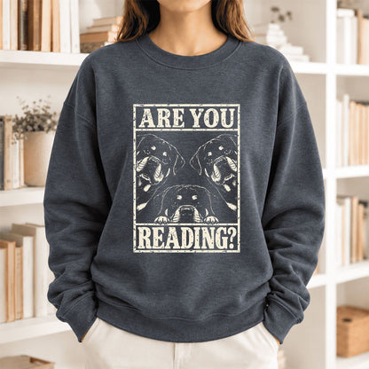 Are You Reading Rottweiler Softstyle Sweatshirt | Dog Lover Reader Gift Dark Heather