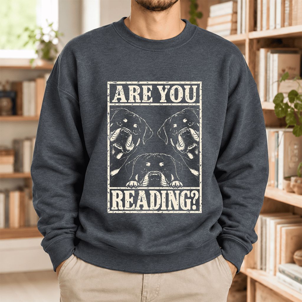 Are You Reading Rottweiler Softstyle Sweatshirt | Dog Lover Reader Gift Dark Heather