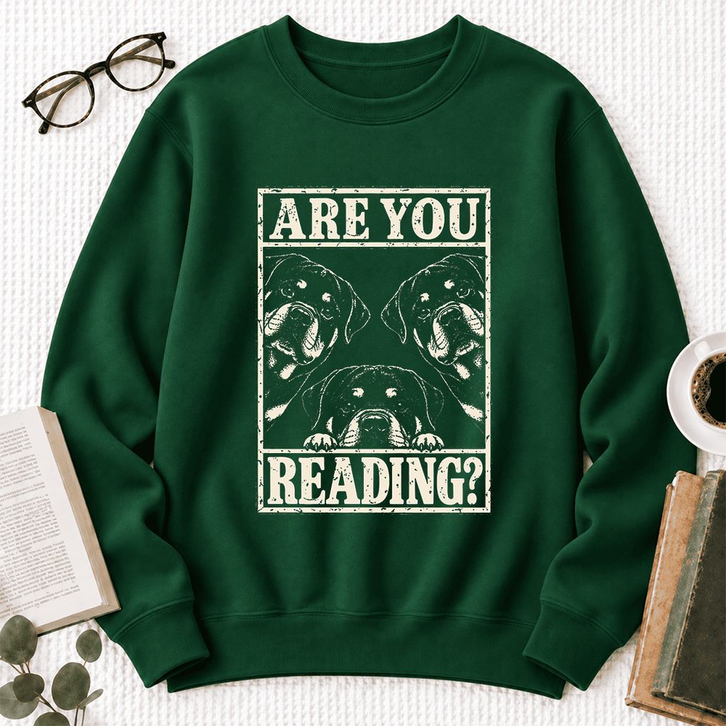 Are You Reading Rottweiler Softstyle Sweatshirt | Dog Lover Reader Gift Forest Green
