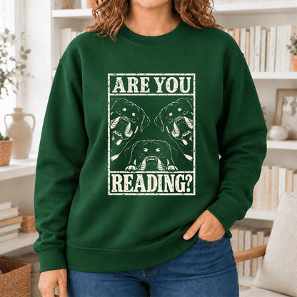 Are You Reading Rottweiler Softstyle Sweatshirt | Dog Lover Reader Gift Forest Green
