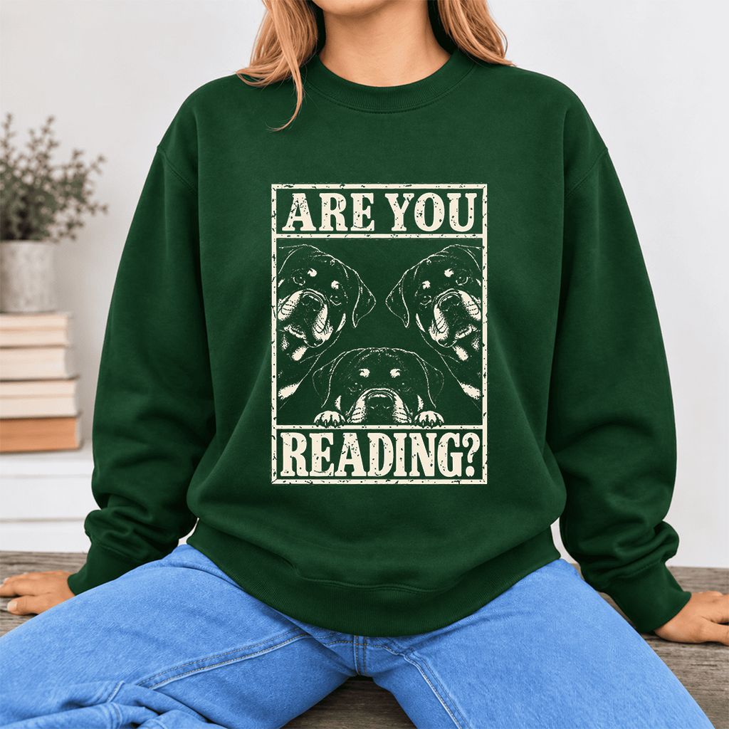 Are You Reading Rottweiler Softstyle Sweatshirt | Dog Lover Reader Gift Forest Green