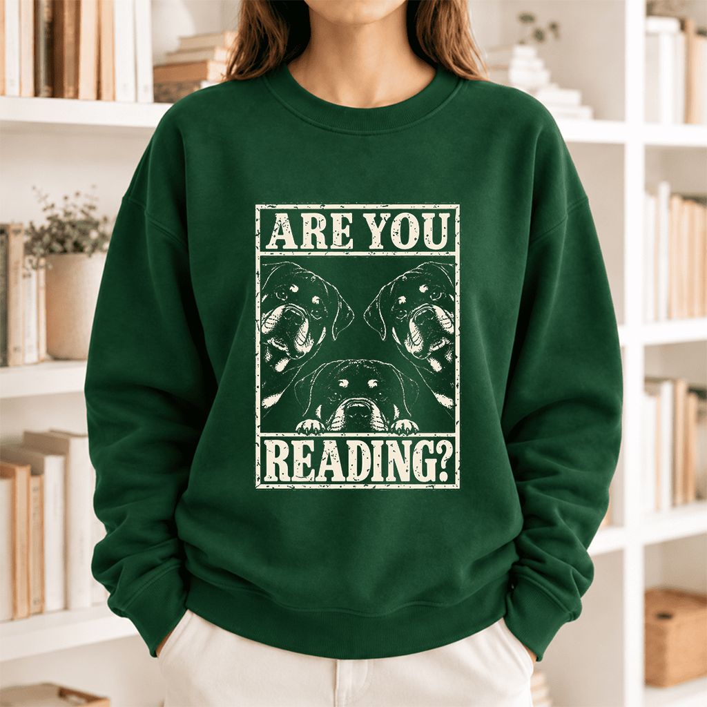 Are You Reading Rottweiler Softstyle Sweatshirt | Dog Lover Reader Gift Forest Green