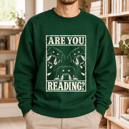 Are You Reading Rottweiler Softstyle Sweatshirt | Dog Lover Reader Gift Forest Green
