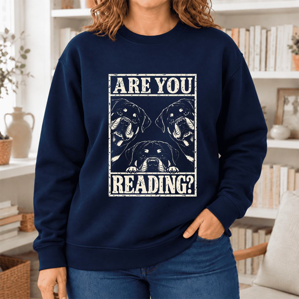 Are You Reading Rottweiler Softstyle Sweatshirt | Dog Lover Reader Gift Navy