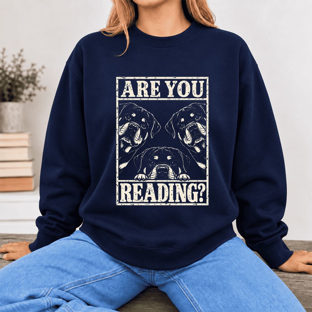 Are You Reading Rottweiler Softstyle Sweatshirt | Dog Lover Reader Gift Navy