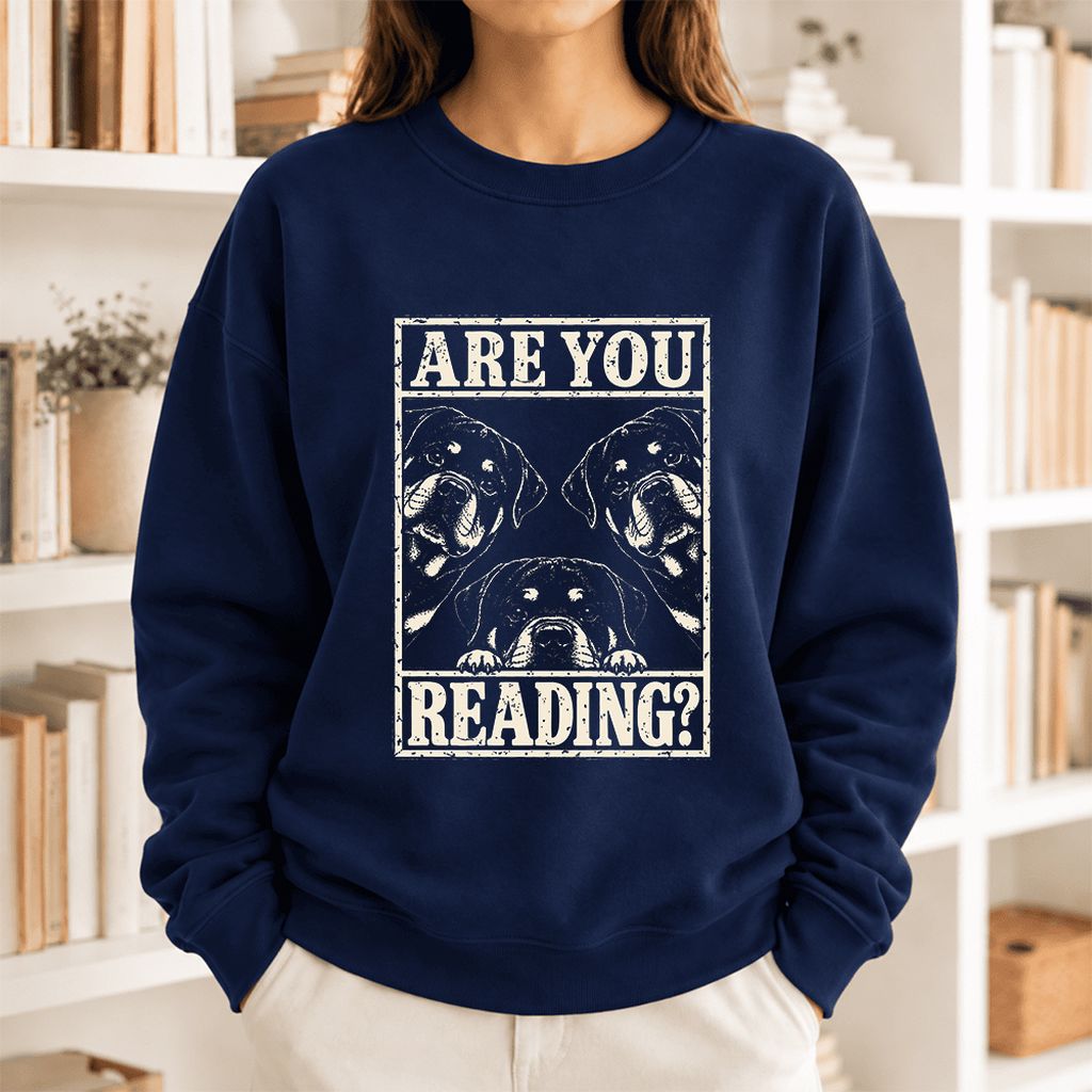 Are You Reading Rottweiler Softstyle Sweatshirt | Dog Lover Reader Gift Navy