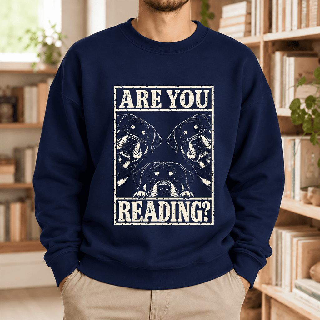 Are You Reading Rottweiler Softstyle Sweatshirt | Dog Lover Reader Gift Navy