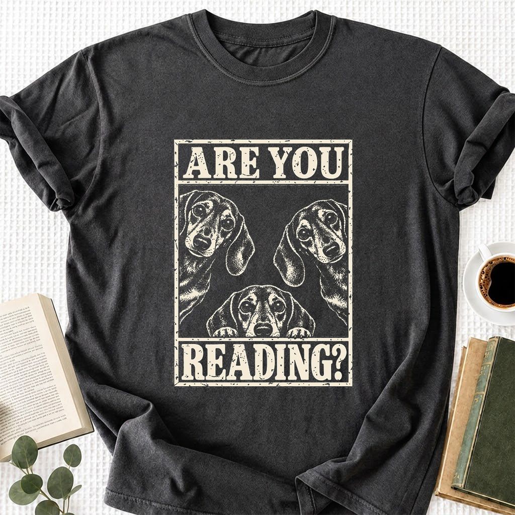 ARE YOU READING Dachshund Printed T-Shirt | Dog Lover Reader Gift Dark Heather
