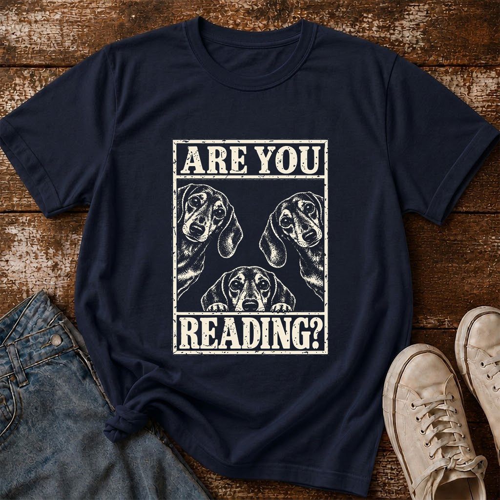 ARE YOU READING Dachshund Printed T-Shirt | Dog Lover Reader Gift Navy
