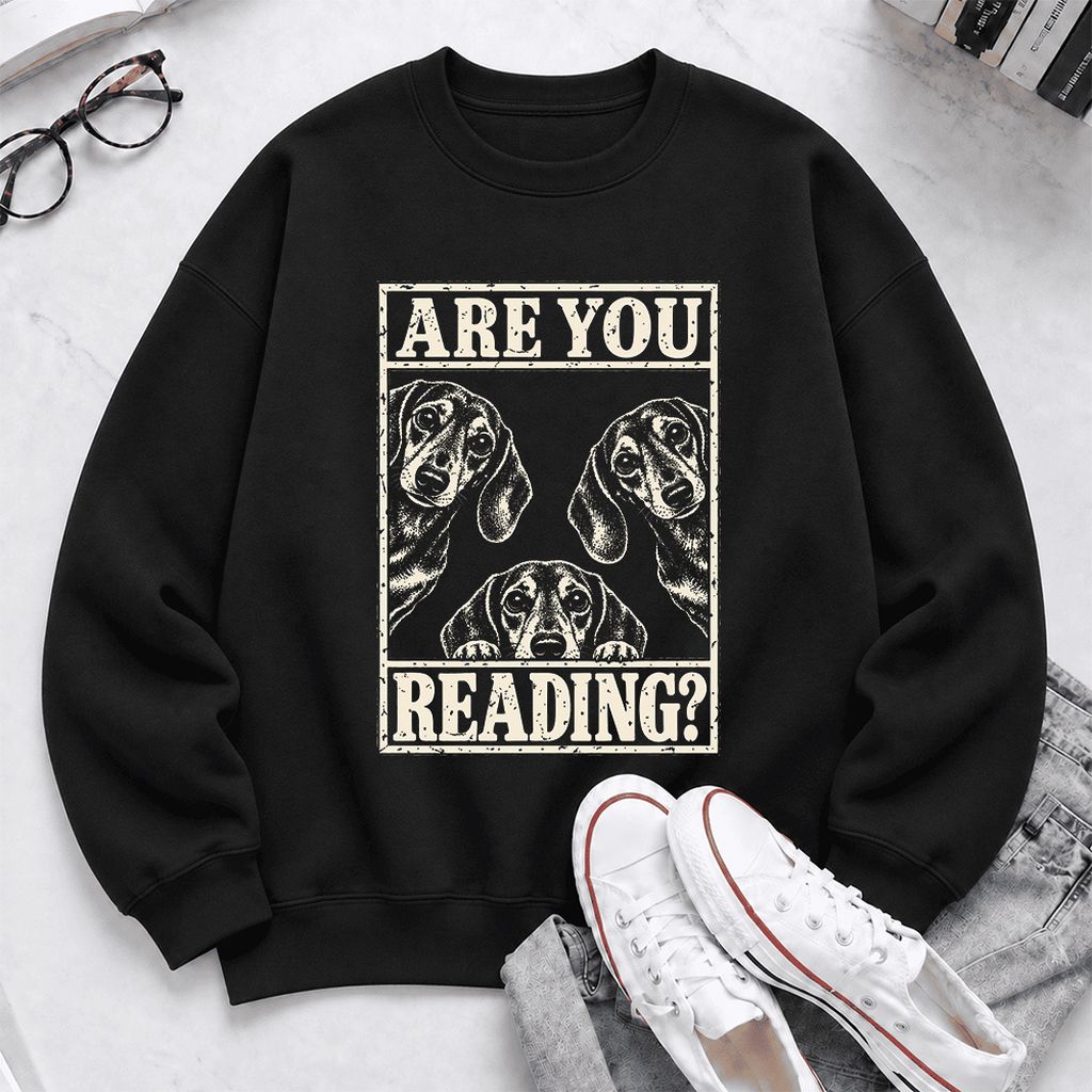 Are You Reading Dachshund Softstyle Sweatshirt | Dog Lover Reader Gift Black