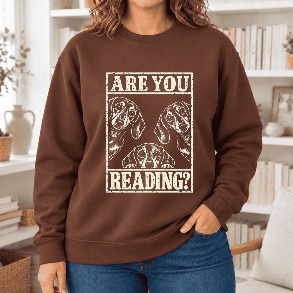 Are You Reading Dachshund Softstyle Sweatshirt | Dog Lover Reader Gift Cocoa