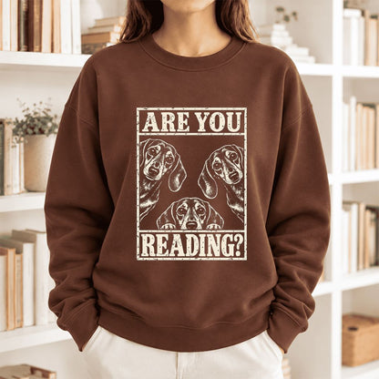 Are You Reading Dachshund Softstyle Sweatshirt | Dog Lover Reader Gift Cocoa