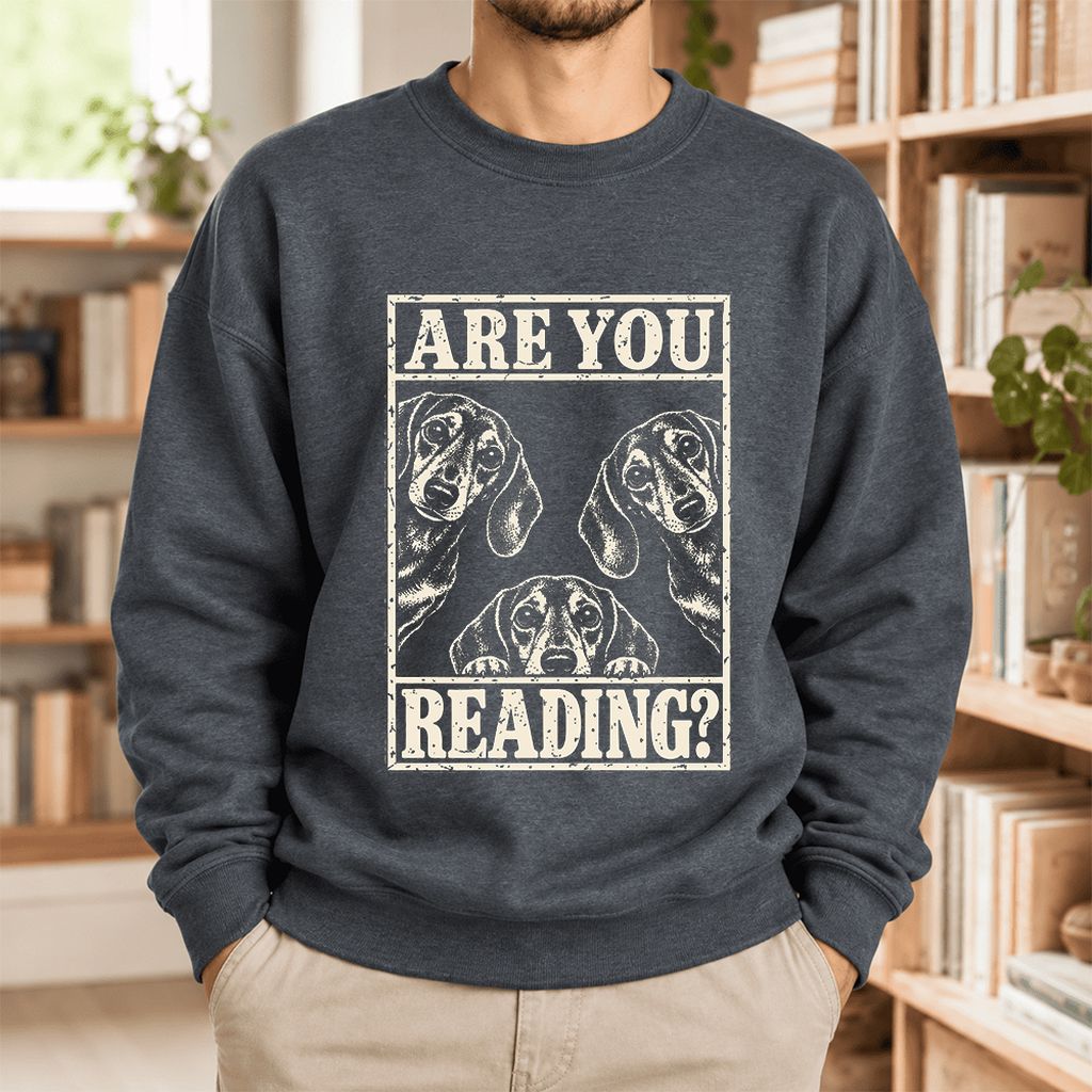 Are You Reading Dachshund Softstyle Sweatshirt | Dog Lover Reader Gift Dark Heather