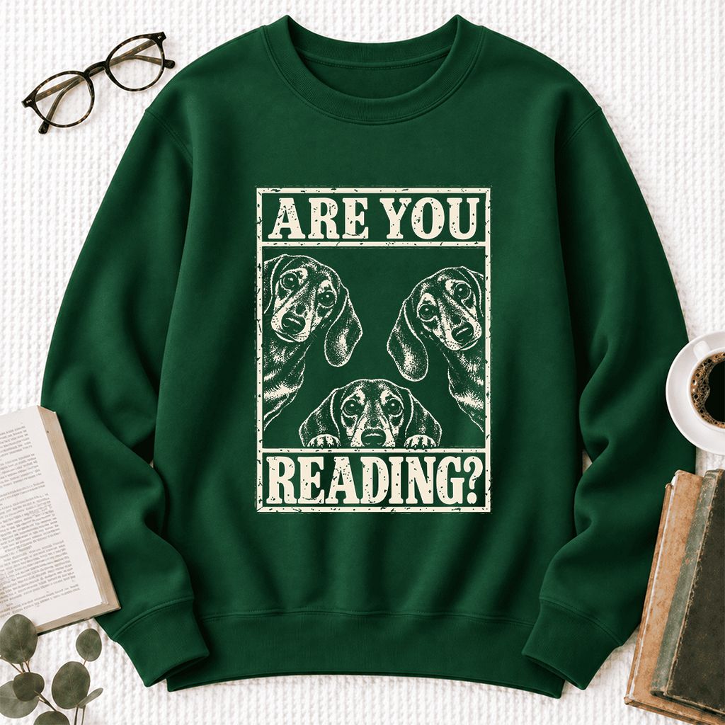 Are You Reading Dachshund Softstyle Sweatshirt | Dog Lover Reader Gift Forest Green