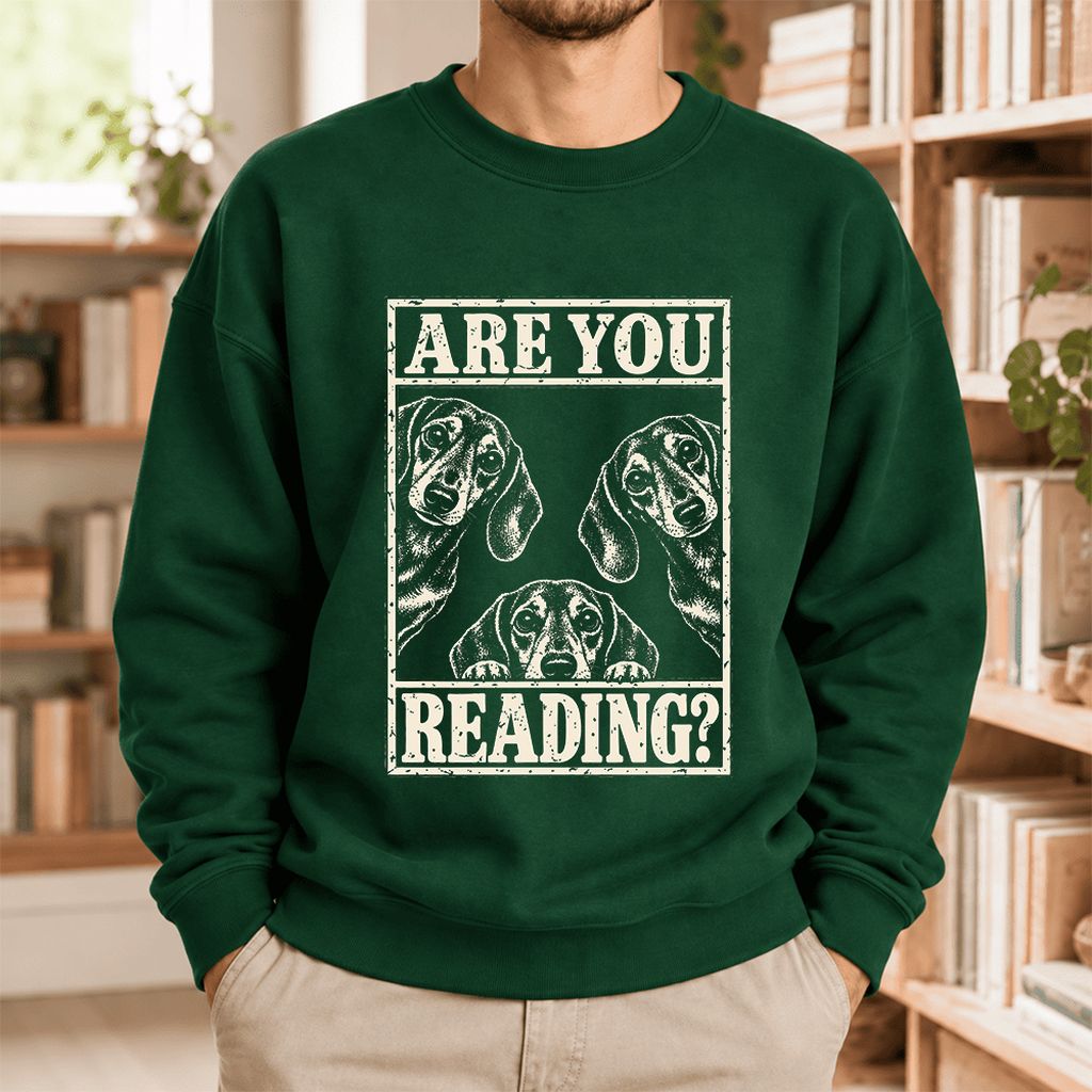 Are You Reading Dachshund Softstyle Sweatshirt | Dog Lover Reader Gift Forest Green