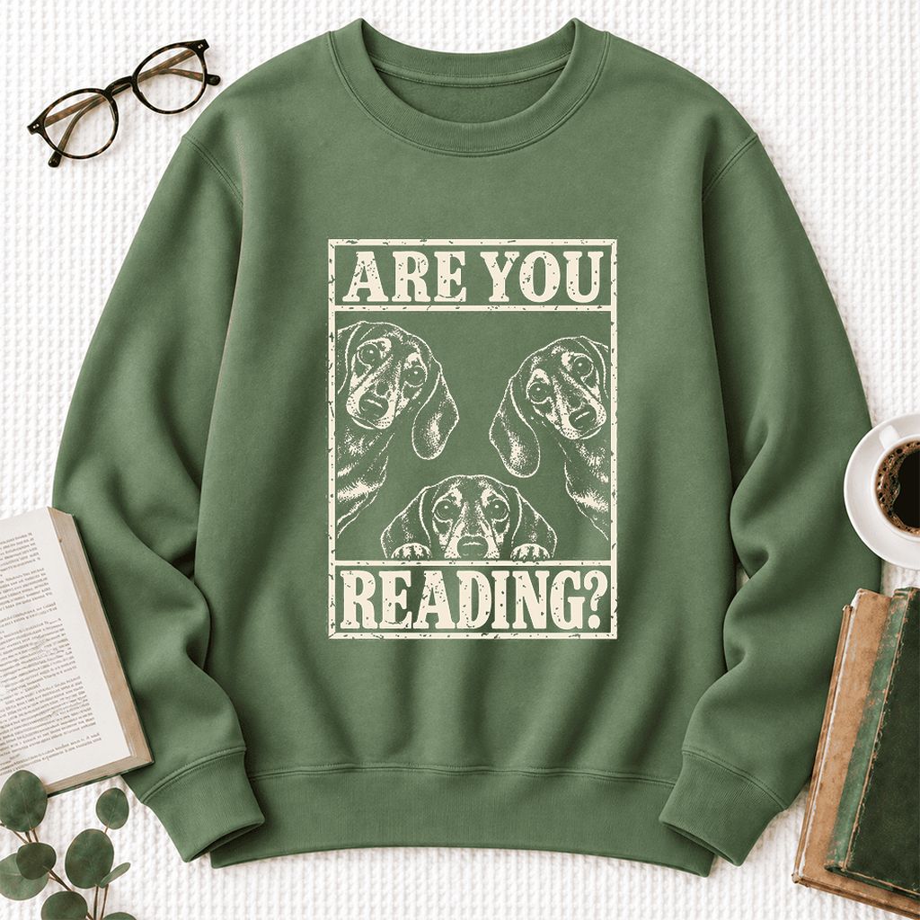 Are You Reading Dachshund Softstyle Sweatshirt | Dog Lover Reader Gift Military Green