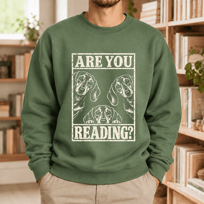 Are You Reading Dachshund Softstyle Sweatshirt | Dog Lover Reader Gift Military Green