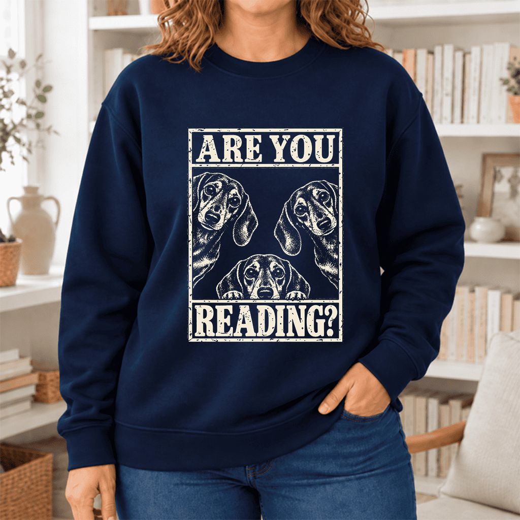 Are You Reading Dachshund Softstyle Sweatshirt | Dog Lover Reader Gift Navy