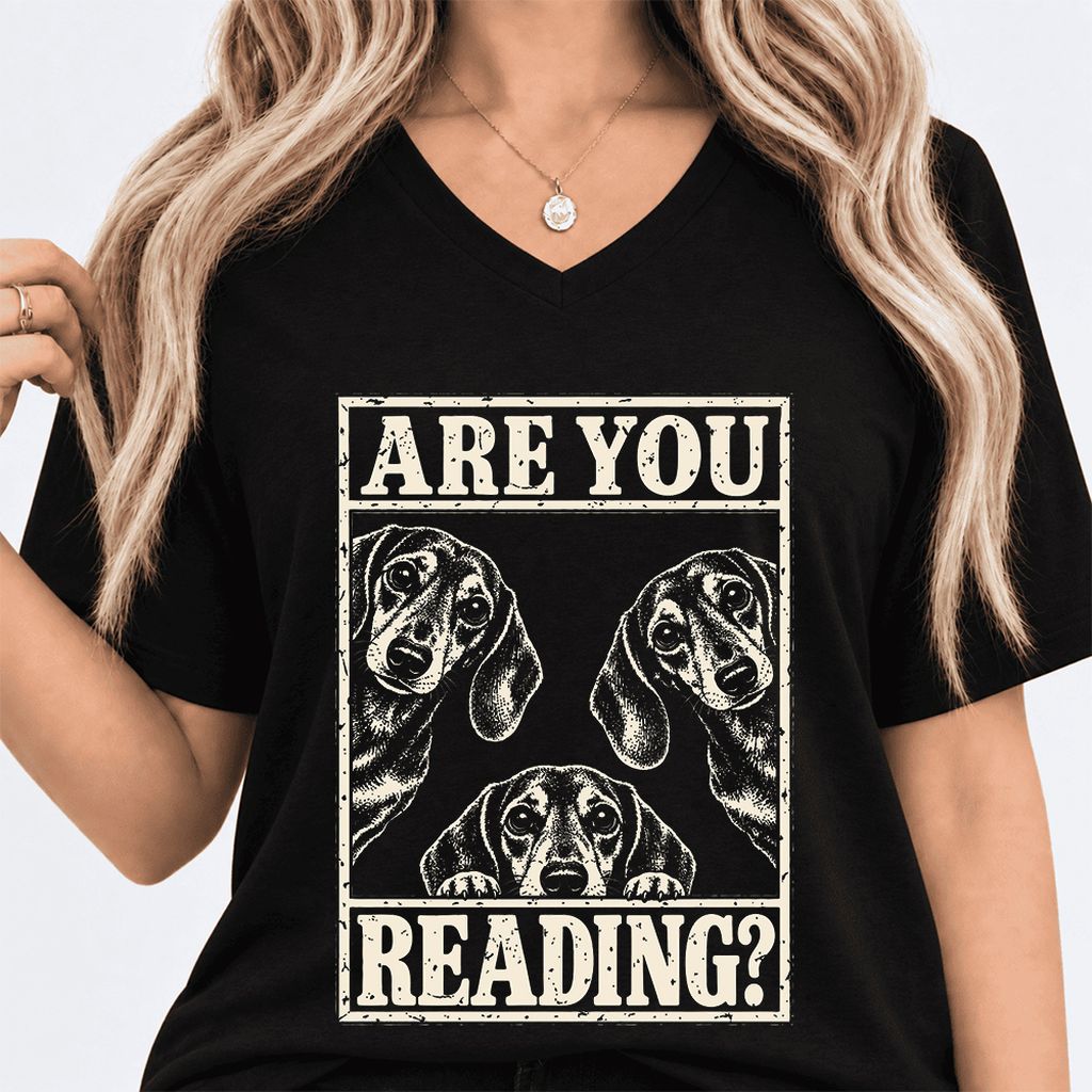 ARE YOU READING Dachshund Ultra-Soft V-Neck | Dog Lover Reader Gift Black