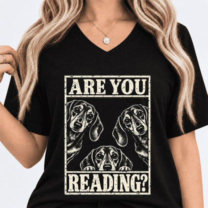 ARE YOU READING Dachshund Ultra-Soft V-Neck | Dog Lover Reader Gift Black