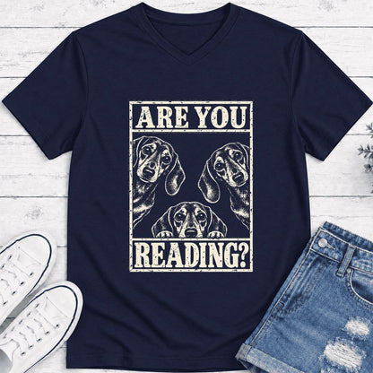 ARE YOU READING Dachshund Ultra-Soft V-Neck | Dog Lover Reader Gift Navy