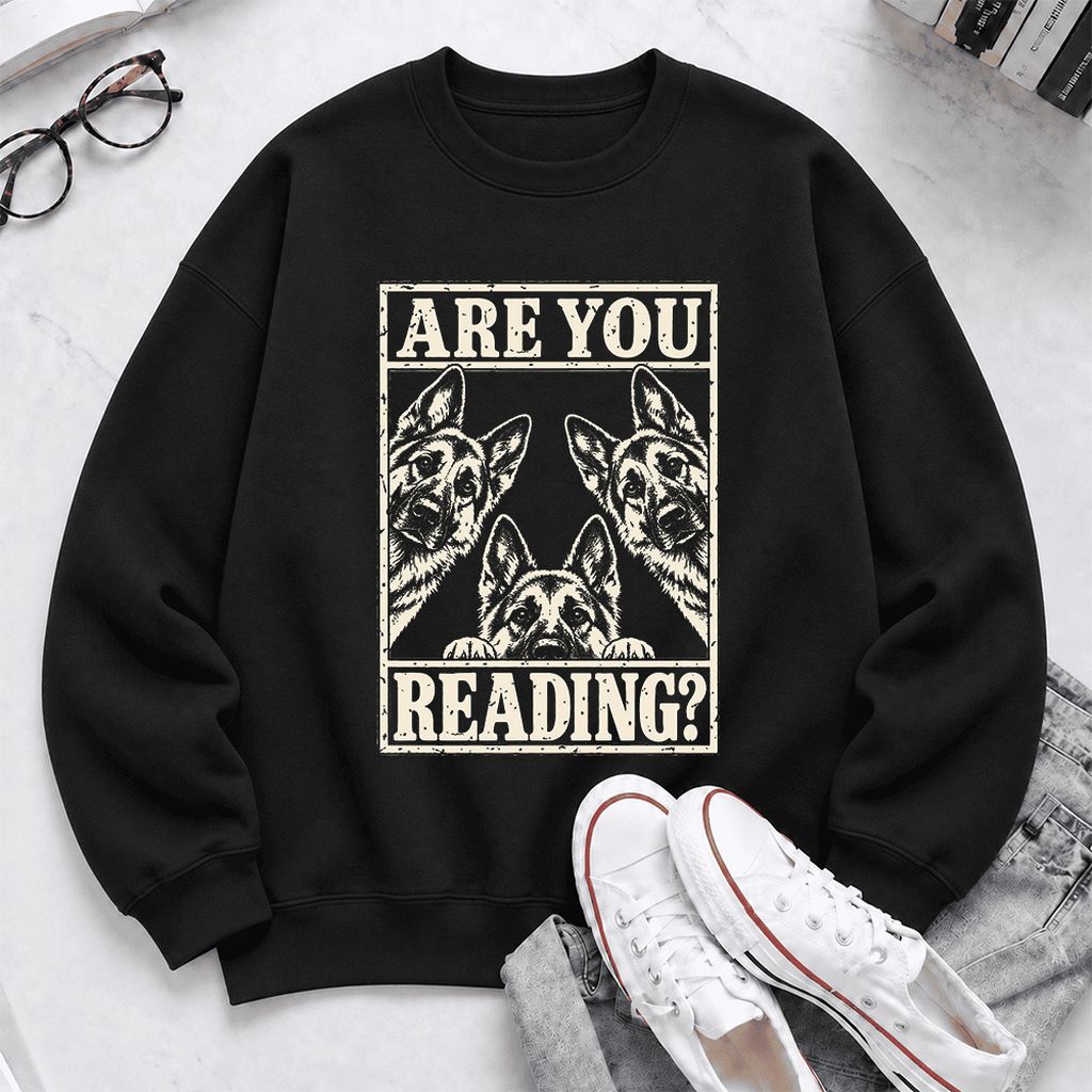 Are You Reading German Shepherd Softstyle Sweatshirt | Dog Lover Reader Gift Black