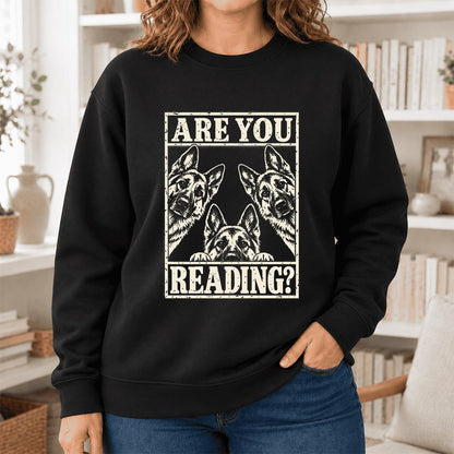 Are You Reading German Shepherd Softstyle Sweatshirt | Dog Lover Reader Gift Black