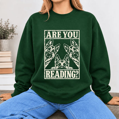 Are You Reading German Shepherd Softstyle Sweatshirt | Dog Lover Reader Gift Forest Green