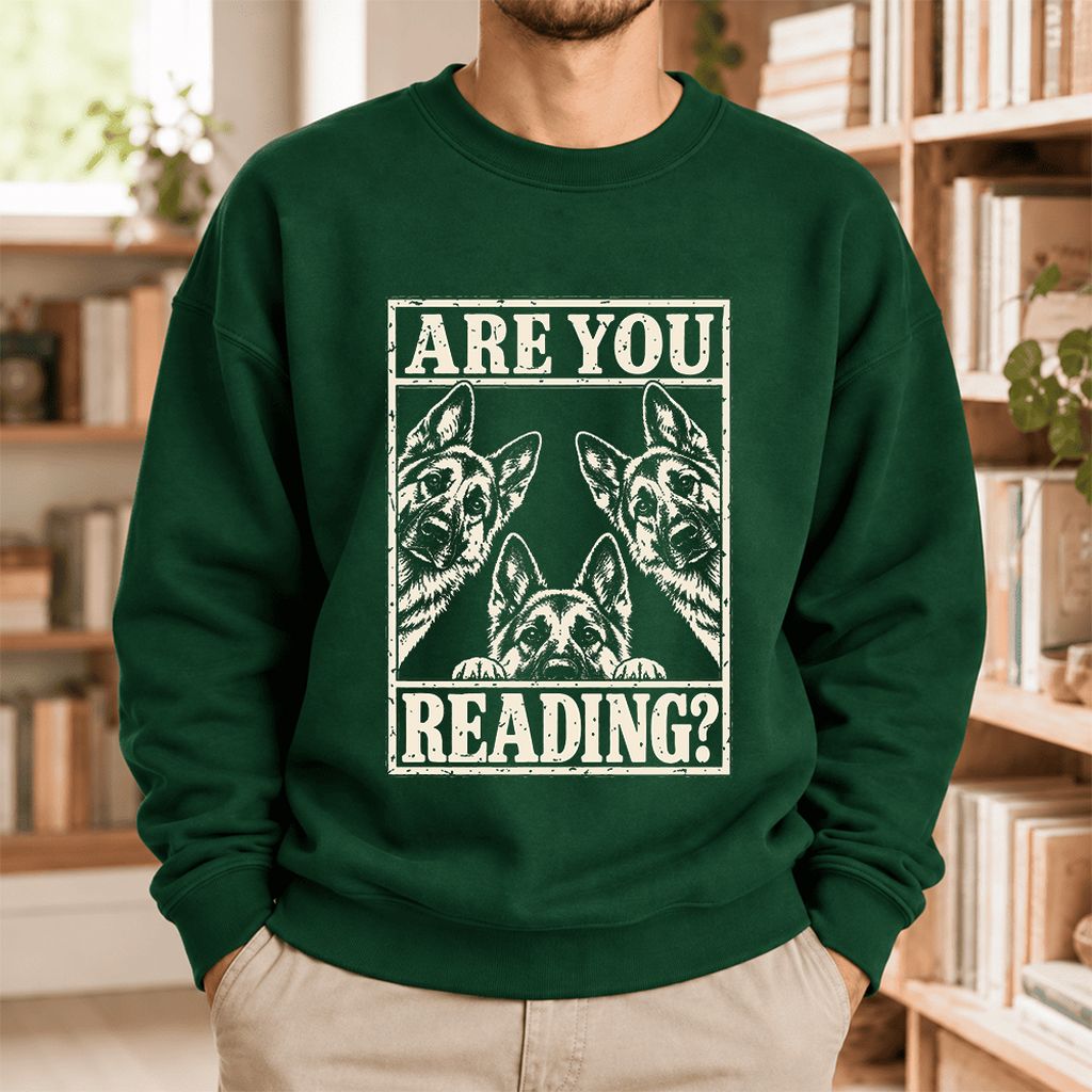 Are You Reading German Shepherd Softstyle Sweatshirt | Dog Lover Reader Gift Forest Green