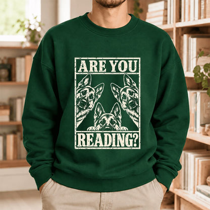 Are You Reading German Shepherd Softstyle Sweatshirt | Dog Lover Reader Gift Forest Green
