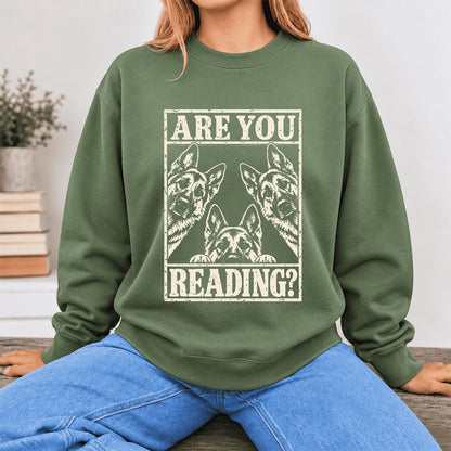Are You Reading German Shepherd Softstyle Sweatshirt | Dog Lover Reader Gift Military Green