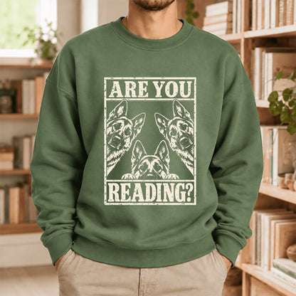 Are You Reading German Shepherd Softstyle Sweatshirt | Dog Lover Reader Gift Military Green