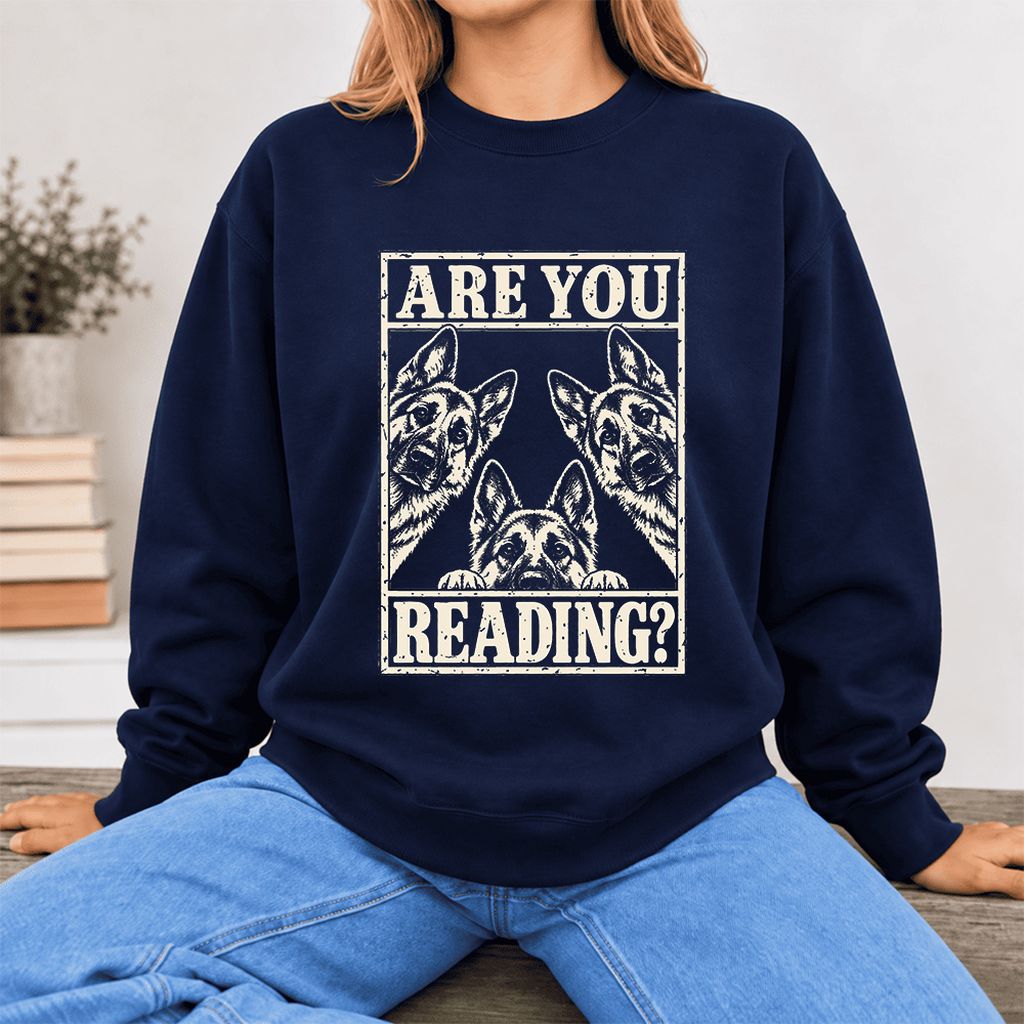 Are You Reading German Shepherd Softstyle Sweatshirt | Dog Lover Reader Gift Navy