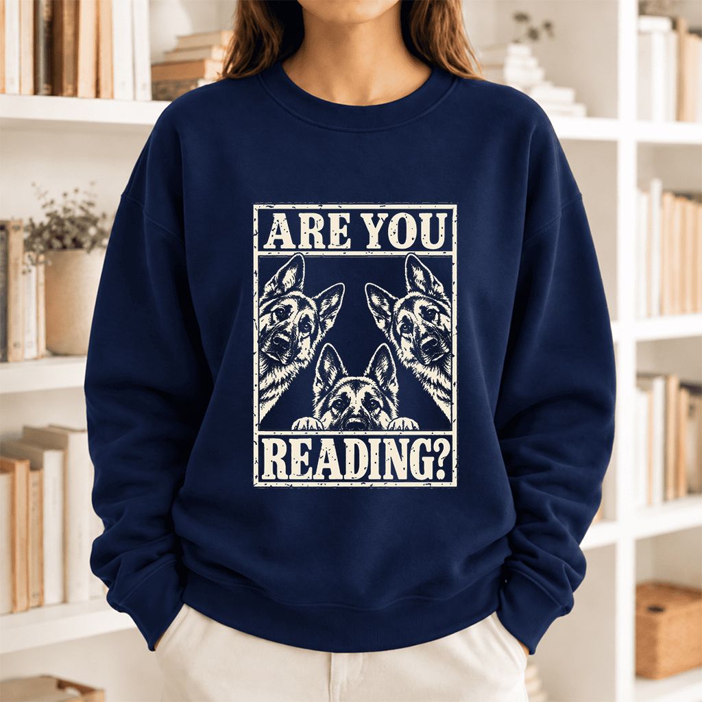 Are You Reading German Shepherd Softstyle Sweatshirt | Dog Lover Reader Gift Navy