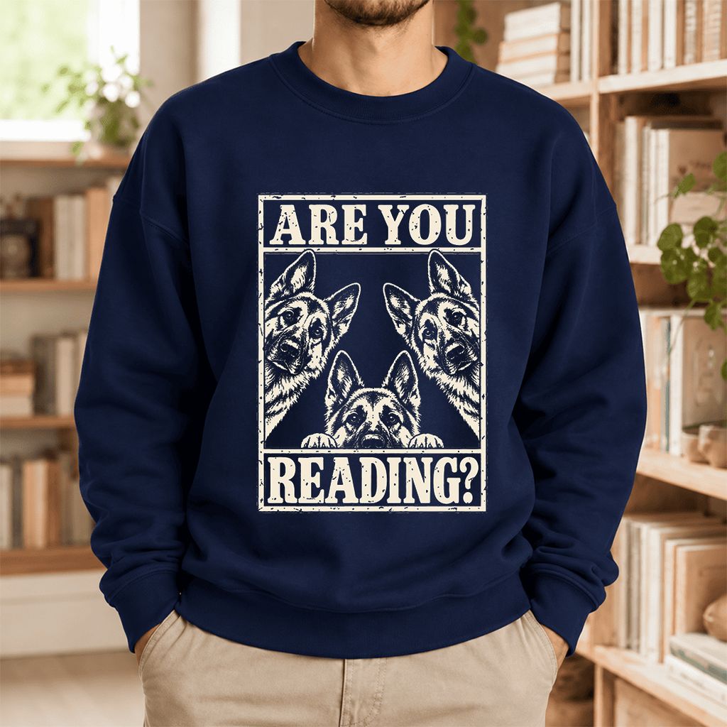 Are You Reading German Shepherd Softstyle Sweatshirt | Dog Lover Reader Gift Navy