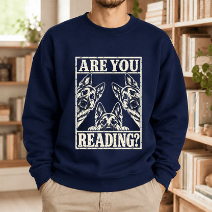 Are You Reading German Shepherd Softstyle Sweatshirt | Dog Lover Reader Gift Navy