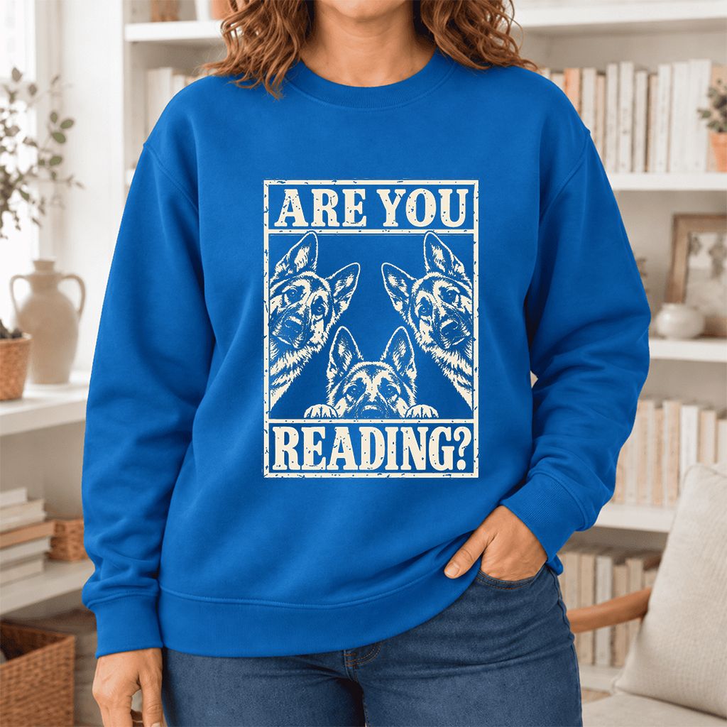 Are You Reading German Shepherd Softstyle Sweatshirt | Dog Lover Reader Gift Royal