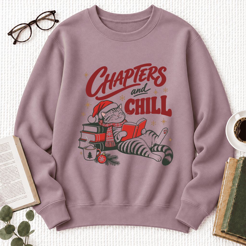 Chapters And Chill Cute Cat Softstyle Sweatshirt | Christmas Reader Gift Paragon
