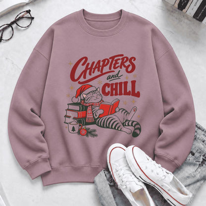 Chapters And Chill Cute Cat Softstyle Sweatshirt | Christmas Reader Gift Paragon