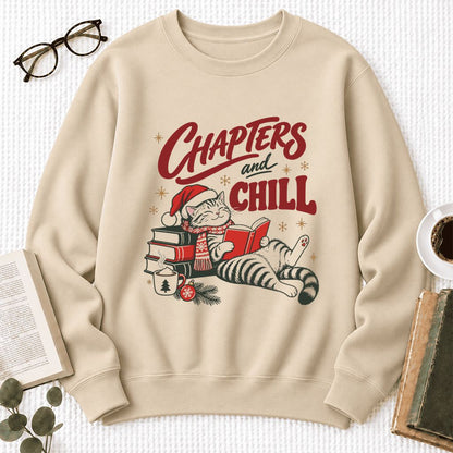 Chapters And Chill Cute Cat Softstyle Sweatshirt | Christmas Reader Gift Sand