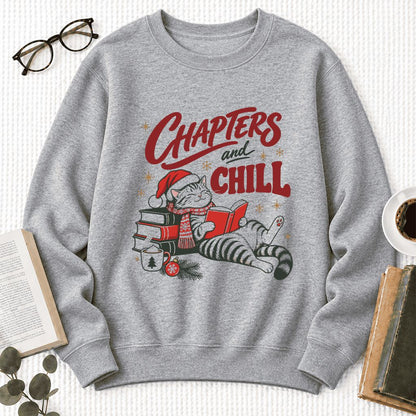 Chapters And Chill Cute Cat Softstyle Sweatshirt | Christmas Reader Gift Sport Grey