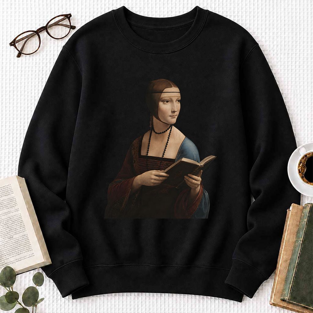 Cecilia Gallerani Reading Printed Sweatshirt | Literary Reader Gift Black